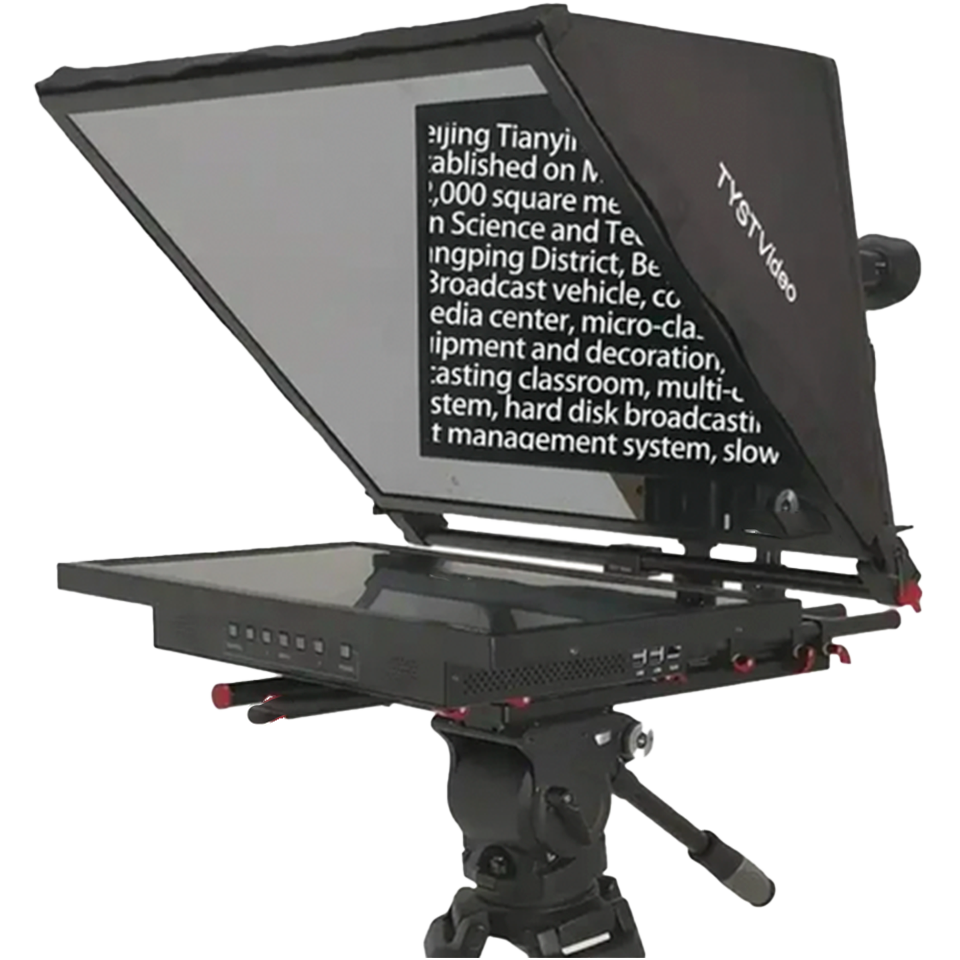 Telepromter Pantalla a piso 2 Pantallas 42”, Distribuidor HDMI, Cableado y Computadora para Software